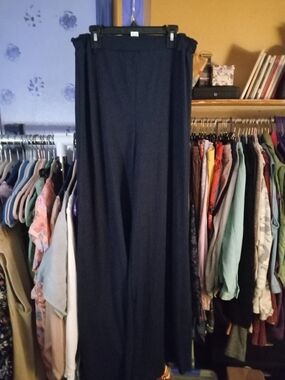 Wide Leg Navy Pants with Elastic Waist